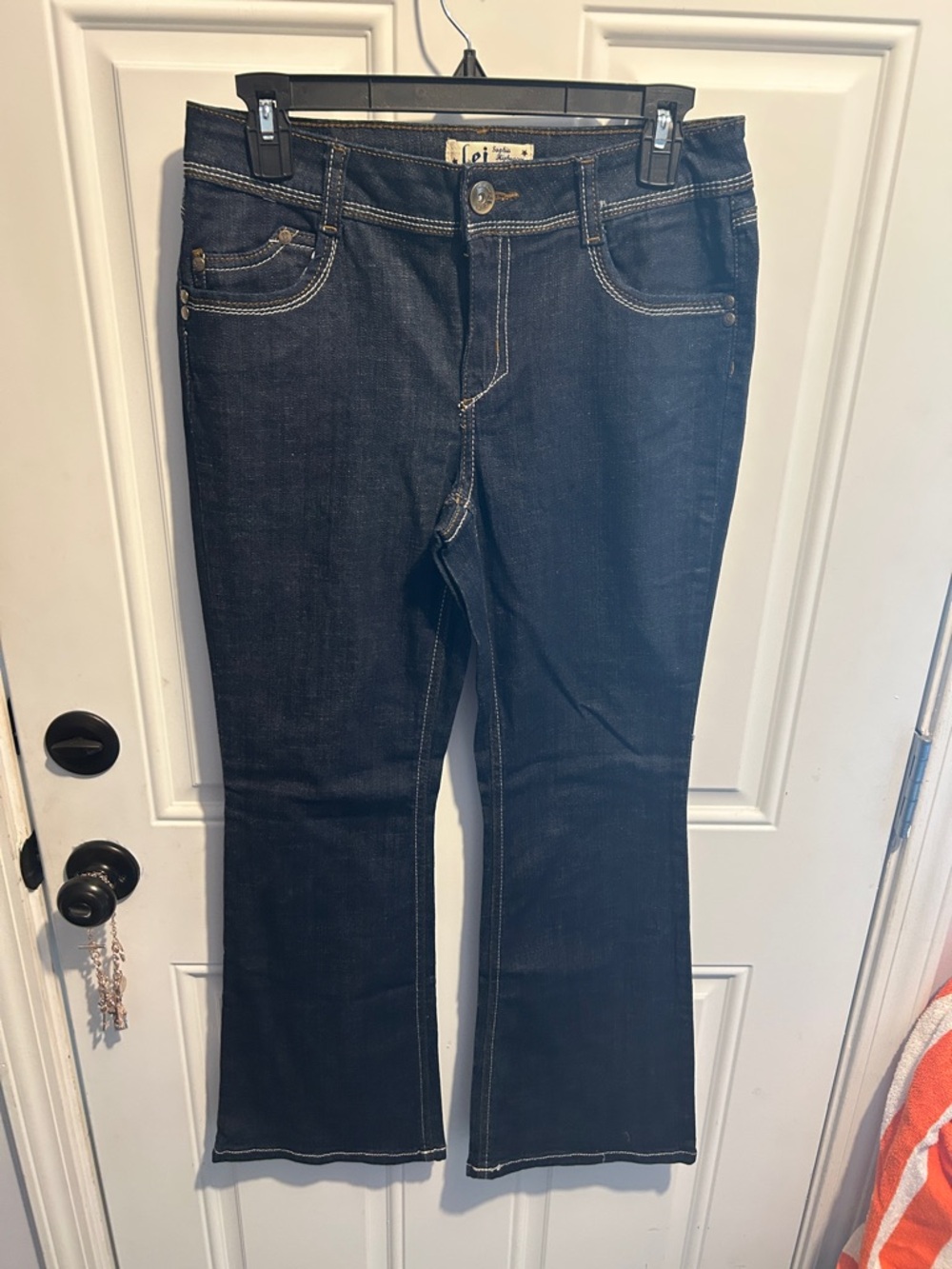 lei Dark Blue Flare Jeans with Contrast Stitching